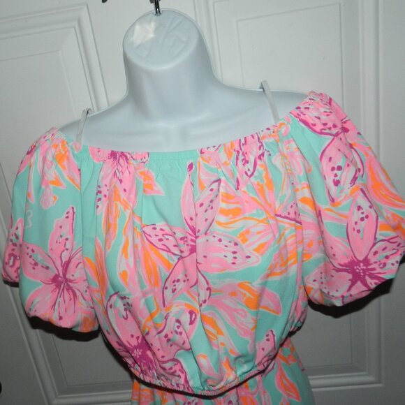 LILLY PULITZER Esmeray Set Surf Blue Bonita Blooms Skirt Puff Crop Top⌚🏃⚡💨🚚 - Picture 4 of 13